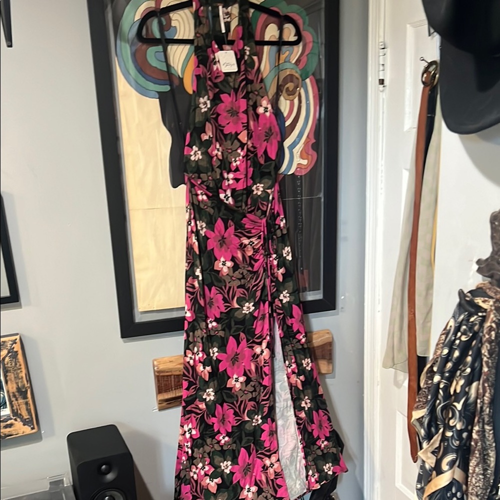 Free People pink and green flower print Halter Dress